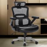 500lbs Heavy Duty Ergonomic Office Chair, Big and Tall Desk Chair with Adjustable Lumbar Support 3D Flip Armrests Headrest, Mesh High Back Wide Computer Executive Chair, Black