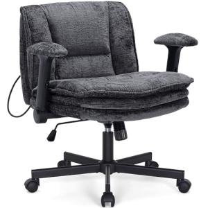 Criss Cross Chair with Wheels and Flip Arms, Upholstered Cross Legged Office Chair with 3 Layer Cushions&Dynamic Airbag Lumbar Support, Wide Seat Comfy Desk Chair for Home Office, Living Room, Black