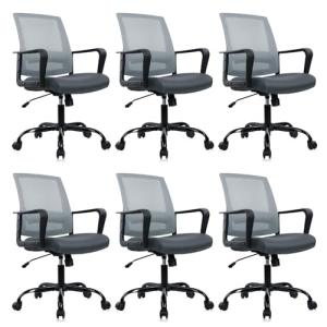 CLATINA Ergonomic Office Desk Chair - Mesh Office Chair with Adjustable Lumbar Support, Rolling Comfortable Computer Task Chairs with Arms for Home Conference-Gray, 6 Pack