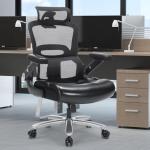 500lbs Big and Tall Office Chair, Heavy Duty Desk Chair with Adjustable Lumbar Support, PU Leather Ergonomic Executive Computer Chair with 3D Flip Arms, Mesh High Back and Headrest