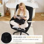 FOXHUNTER Vanity Chair with Ergonomic Back & Wheels, 360° Swivel Accent Chair, Adjustable Height Home Office Chair for Living Room, Bedroom,Teddy Black(Upgraded Oversized)