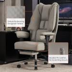 EXCEBET Big and Tall Office Chair 400lbs Wide Seat, Leather High Back Executive Office Chair with Foot Rest, Ergonomic Chairs Lumbar Support for Lower Back Pain Relief (Light Grey)