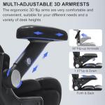 500lbs Heavy Duty Ergonomic Office Chair, Big and Tall Desk Chair with Adjustable Lumbar Support 3D Flip Armrests Headrest, Mesh High Back Wide Computer Executive Chair, Black