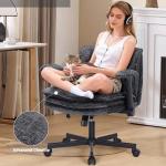 Criss Cross Chair with Wheels and Flip Arms, Upholstered Cross Legged Office Chair with 3 Layer Cushions&Dynamic Airbag Lumbar Support, Wide Seat Comfy Desk Chair for Home Office, Living Room, Black