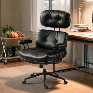 OOSWIFT Mid-Century Modern Office Chair, Home Office Desk Chair with Adjustable Lumbar Support, Thickened Cushion Executive Desk Chair with 360 Rolling Swivel for Meeting Game Study Room(Black)