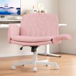 Misolant Fabric Criss Cross Chair with Armrests & Wheels for Cross-Legged Sitting, Comfortable Vanity Chair, Office Desk Chairs with Adjustable Rocking Function, for Home, Bedroom Pink