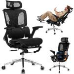 Ergonomic Office Chair with Footrest, High Back Desk Chair Computer Gaming Chairs with 4D Armrests, Adjustable 3-Zone Dynamic Lumbar Support, Ergonomic Mesh Chairs with Wheels, Black