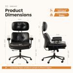 OOSWIFT Mid-Century Modern Office Chair, Home Office Desk Chair with Adjustable Lumbar Support, Thickened Cushion Executive Desk Chair with 360 Rolling Swivel for Meeting Game Study Room(Black)