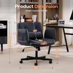 IPKIG Criss Cross Chair with Adjustable Arms, Swivel Vanity Chair with Side Pockets, Ergonomic Cross Legged Office Chair with Wheels, Adjustable Height Computer Desk Chair PU Leather, Black