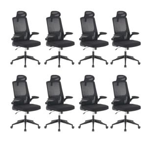 Urnodel Office Computer Desk Chair, High Back Mesh Home Office Conference Room Chairs with Adjustable Headrest, Flip-Up Arms, Comfortable Lumbar Support, Black (Set of 8)
