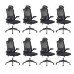 Urnodel Office Computer Desk Chair, High Back Mesh Home Office Conference Room Chairs with Adjustable Headrest, Flip-Up Arms, Comfortable Lumbar Support, Black (Set of 8)