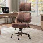 EUREKA ERGONOMIC Executive Office Chair, Mid Century Modern Leather Desk Chair with Pocket Spring Cushion, Adjustable Headrest & Lumbar Support, Comfy Rolling Work Chair, Saddle Brown
