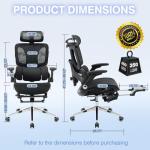 Ergonomic Office Chair with Footrest, High Back Desk Chair Computer Gaming Chairs with 4D Armrests, Adjustable 3-Zone Dynamic Lumbar Support, Ergonomic Mesh Chairs with Wheels, Black