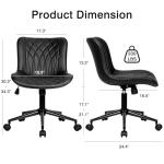 VECELO Mid-Back Desk Chair with Adjustable Height, PU Leather Makeup Vanity Chair with Wheels, Armless Space-Saving Task Chair, for Home Office, Black