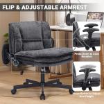 Criss Cross Chair with Wheels and Flip Arms, Upholstered Cross Legged Office Chair with 3 Layer Cushions&Dynamic Airbag Lumbar Support, Wide Seat Comfy Desk Chair for Home Office, Living Room, Black