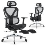 MALOL Ergonomic Office Chair with Footrest, Mesh Home Office Computer Chair with Adjustable Headrest and 3D Arms, Backrest Height, Tilt Lock and Lumbar Support, 300LBS