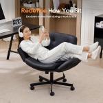 IPKIG Criss Cross Chair with Adjustable Arms, Swivel Vanity Chair with Side Pockets, Ergonomic Cross Legged Office Chair with Wheels, Adjustable Height Computer Desk Chair PU Leather, Black