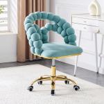 Hommoo Desk Chair with Wheels and Arms, Velvet Home Office Chair, Swivel Armchair with Gold Legs, Height Adjustable Modern Vanity Study Chair for Girls Women Blue