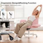 Misolant Fabric Criss Cross Chair with Armrests & Wheels for Cross-Legged Sitting, Comfortable Vanity Chair, Office Desk Chairs with Adjustable Rocking Function, for Home, Bedroom Pink