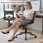 VECELO Mid-Back Desk Chair with Adjustable Height, PU Leather Makeup Vanity Chair with Wheels, Armless Space-Saving Task Chair, for Home Office, Black