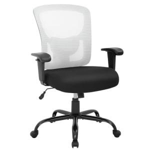 BestOffice Big and Tall Office Chair 400lbs Desk Chair Mesh Computer Chair with Lumbar Support Wide Seat Adjust Arms Rolling Swivel High Back Task Executive Ergonomic Chair for Home Office, White