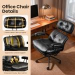 OOSWIFT Mid-Century Modern Office Chair, Home Office Desk Chair with Adjustable Lumbar Support, Thickened Cushion Executive Desk Chair with 360 Rolling Swivel for Meeting Game Study Room(Black)