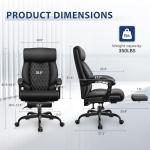 Big and Tall Office Chair with Footrest, High Back Executive Leather Desk Chair with Lumbar Support, Reclining Office Chair with Adjustable Angle, Home Office Ergonomic Computer Gaming Chair
