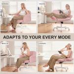 Misolant Fabric Criss Cross Chair with Armrests & Wheels for Cross-Legged Sitting, Comfortable Vanity Chair, Office Desk Chairs with Adjustable Rocking Function, for Home, Bedroom Pink