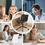VECELO Mid-Back Desk Chair with Adjustable Height, PU Leather Makeup Vanity Chair with Wheels, Armless Space-Saving Task Chair, for Home Office, Black