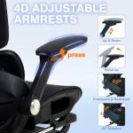 Ergonomic Office Chair with Footrest, High Back Desk Chair Computer Gaming Chairs with 4D Armrests, Adjustable 3-Zone Dynamic Lumbar Support, Ergonomic Mesh Chairs with Wheels, Black