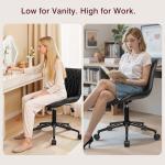 VECELO Mid-Back Desk Chair with Adjustable Height, PU Leather Makeup Vanity Chair with Wheels, Armless Space-Saving Task Chair, for Home Office, Black