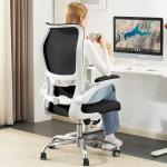 TRALT Ergonomic Office Chair - Desk Chair with Wave High Back Adjustable Lumbar Support Computer Chair - Gaming Chairs Mesh Backrest and PU Leather Seat (Black White)