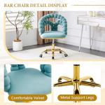 Hommoo Desk Chair with Wheels and Arms, Velvet Home Office Chair, Swivel Armchair with Gold Legs, Height Adjustable Modern Vanity Study Chair for Girls Women Blue