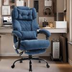 Massage Office Chair with Foot Rest,3D Kneading & Heat Executive Office Chairs for Heavy People,500LBS Big and Tall Office Chair,Ergonomic Reclining Desk Chair,Dual-Use Pillow,Home Office,BlueCloth