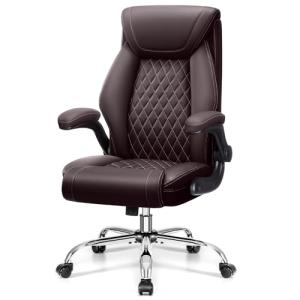 Office Chair, Executive Leather Office Chairs with Rocking Function, Big and Tall Ergonomic Computer Chair with Lumbar Support Flip-Up Armrests, Comfortable Gaming Chairs for Home Ofiice