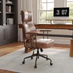 EUREKA ERGONOMIC Executive Office Chair, Mid Century Modern Leather Desk Chair with Pocket Spring Cushion, Adjustable Headrest & Lumbar Support, Comfy Rolling Work Chair, Saddle Brown