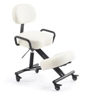 DR.LOMILOMI Ergonomic Kneeling Chair with Backrest, Improve Posture, Thick Cushions, Locking Wheels for Home & Office, AKONI 512 (with Back, Vanilla)