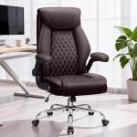 Office Chair, Executive Leather Office Chairs with Rocking Function, Big and Tall Ergonomic Computer Chair with Lumbar Support Flip-Up Armrests, Comfortable Gaming Chairs for Home Ofiice