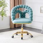 Hommoo Desk Chair with Wheels and Arms, Velvet Home Office Chair, Swivel Armchair with Gold Legs, Height Adjustable Modern Vanity Study Chair for Girls Women Blue