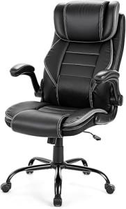 Ergonomic Office Chair with Pocket Spring Lumbar Support - High Back Executive Leather Chair, Adjustable Headrest, Flip-Up Arms, Reclining Computer Desk Chair