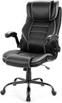 Ergonomic Office Chair with Pocket Spring Lumbar Support - High Back Executive Leather Chair, Adjustable Headrest, Flip-Up Arms, Reclining Computer Desk Chair