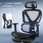 MALOL Ergonomic Office Chair with Footrest, Mesh Home Office Computer Chair with Adjustable Headrest and 3D Arms, Backrest Height, Tilt Lock and Lumbar Support, 300LBS
