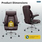 Office Chair, Executive Leather Office Chairs with Rocking Function, Big and Tall Ergonomic Computer Chair with Lumbar Support Flip-Up Armrests, Comfortable Gaming Chairs for Home Ofiice