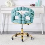 Hommoo Desk Chair with Wheels and Arms, Velvet Home Office Chair, Swivel Armchair with Gold Legs, Height Adjustable Modern Vanity Study Chair for Girls Women Blue
