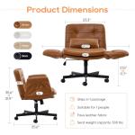 OQQOEE Criss Cross Chair with Wheels & Adjustable Arms, Wide Seat Faux Leather Office Desk Chair, Cross Legged Swivel Computer Chair for Home Office, Makeup Vanity, Small Spaces, Orange