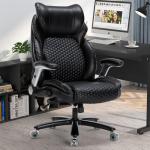 500LBS Big and Tall Office Chair, Heavy Duty Office Chair for Heavy People Computer Task Chair with Adjustable Headrest and Lumbar Support, Home Office Desk Chairs with Flip-up Armrests, Black