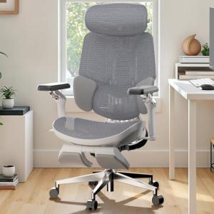 Hbada E3 Ultra Ergonomic Chair, with 3-Zone Dynamic Lumbar Support, 360° Mechanical Armrest, 4D Adjustable Headrest, Aluminum Alloy, Mesh Chair Grey