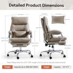 LEAGOO Office Chair with Foot Rest, Executive Reclining Office Chairs with Arms, Ergonomic High Back PU Leather Comfy Swivel Computer Desk Chairs with Wheels and Lumbar Support for Home Office, Tan
