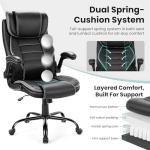 Ergonomic Office Chair with Pocket Spring Lumbar Support - High Back Executive Leather Chair, Adjustable Headrest, Flip-Up Arms, Reclining Computer Desk Chair
