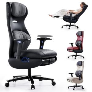 EMIAH Ergonomic Office Chair with Foot Rest Reclining Office Chair with Adjustable Arms and Headrest High Back Gaming Chair with Lumbar Support, PU Leather（Black）